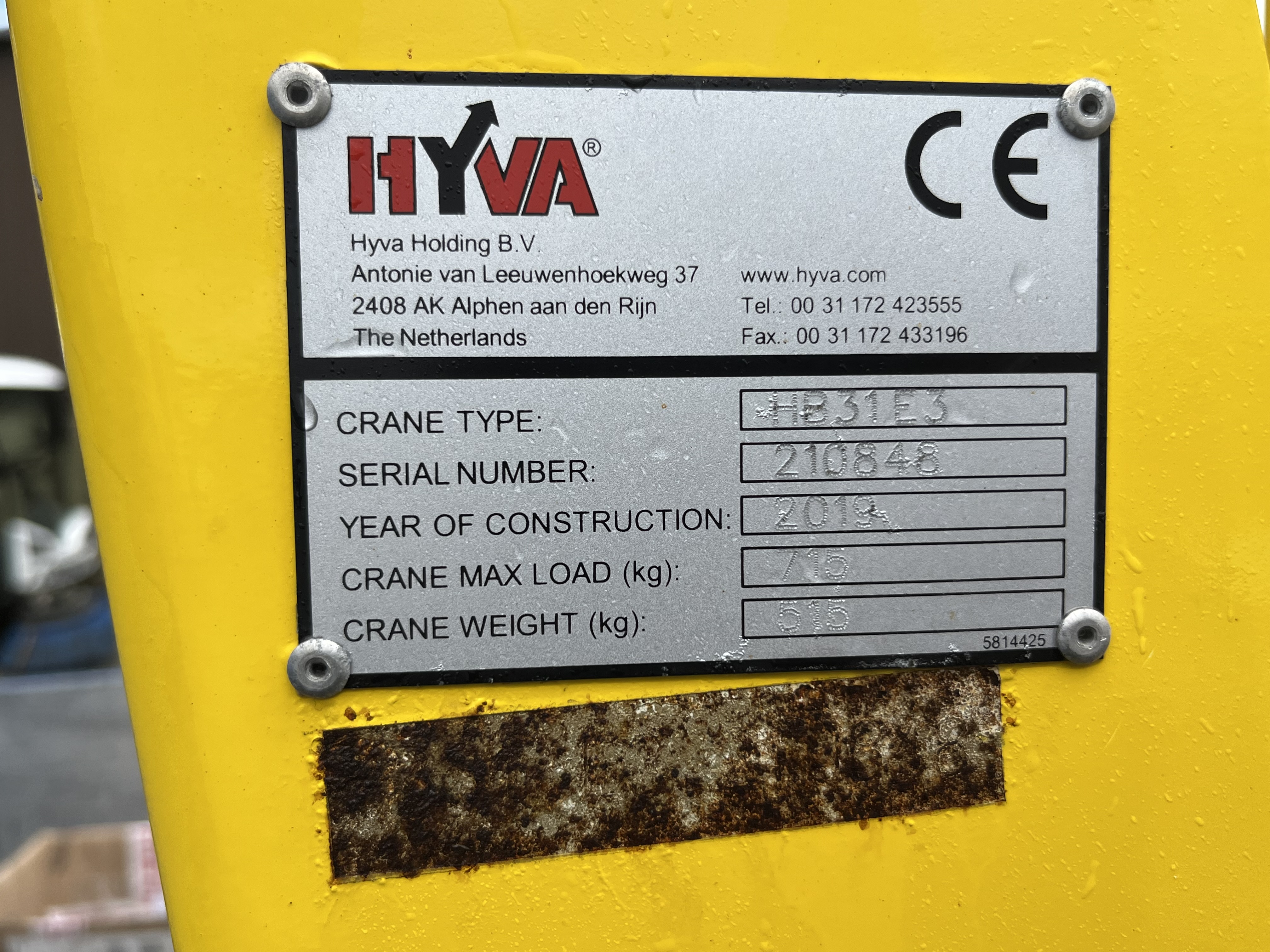 2019 HYVA HB 31 CRANE 3 EXTENSIONS GOOD CONDITION 